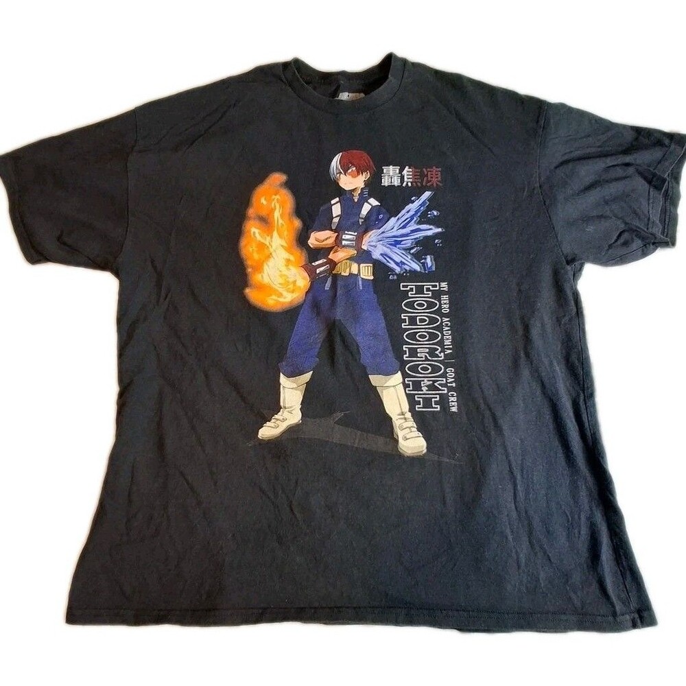 GOAT Crew My Hero Academia Todoroki Graphic T-Shirt XL Black Vintage Anime Tee